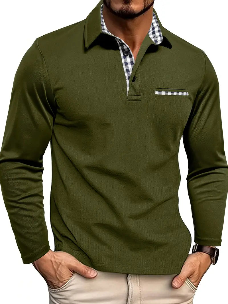 Olijfgroene Poloshirt met lange mouwen