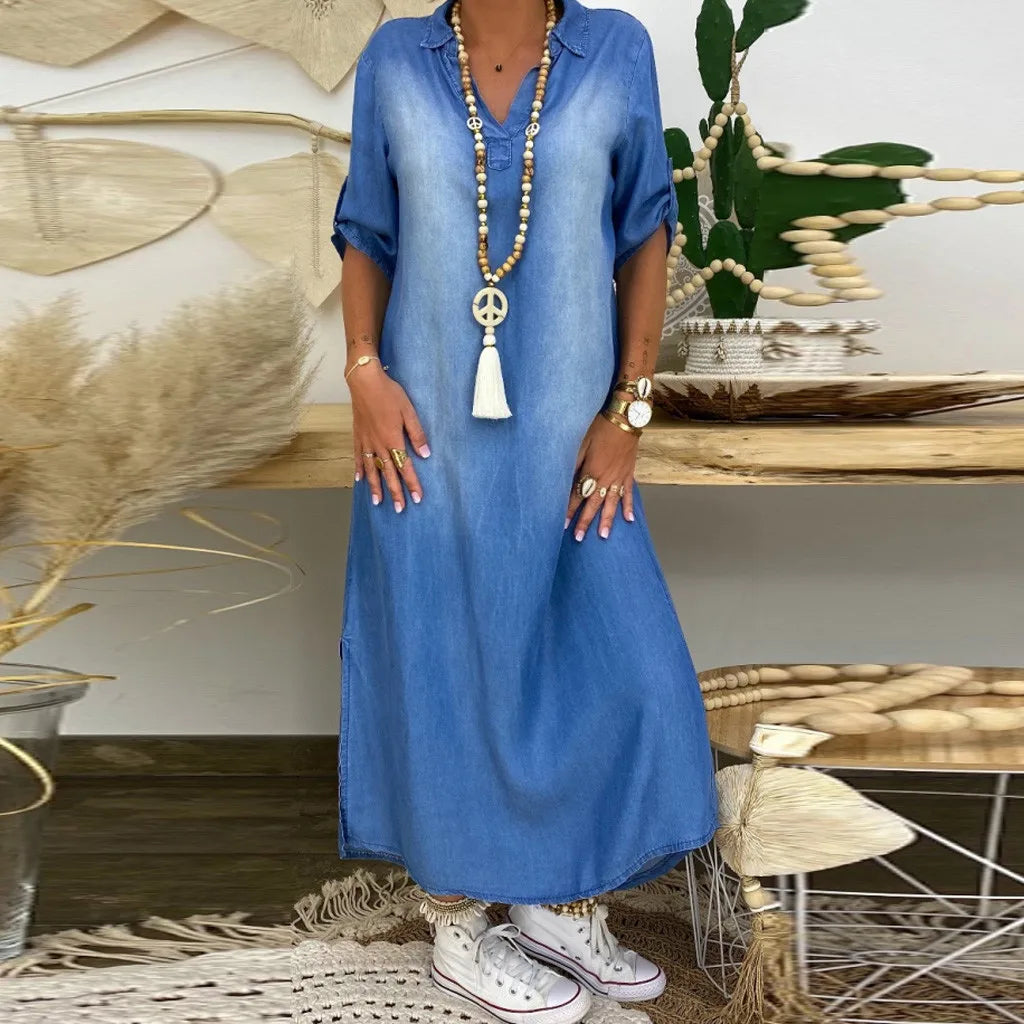 ELVA – Maxi-jurk denimlook