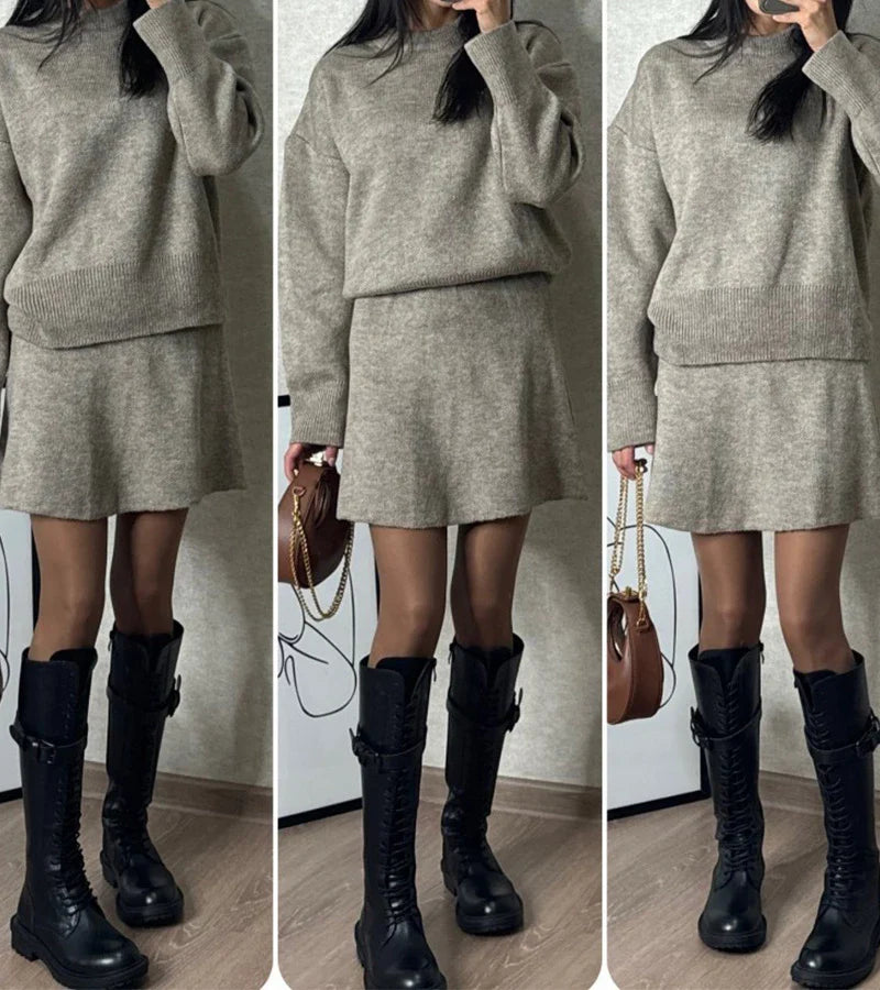 Velara | Gebreide set – oversized trui + minirok