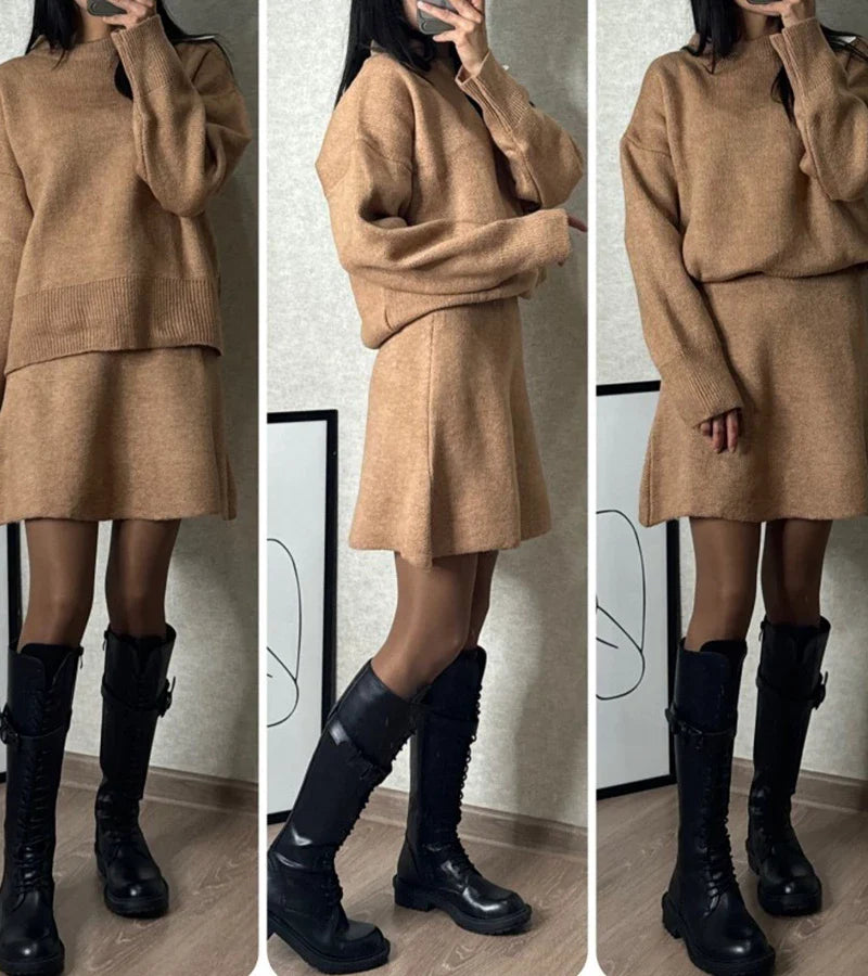 Velara | Gebreide set – oversized trui + minirok