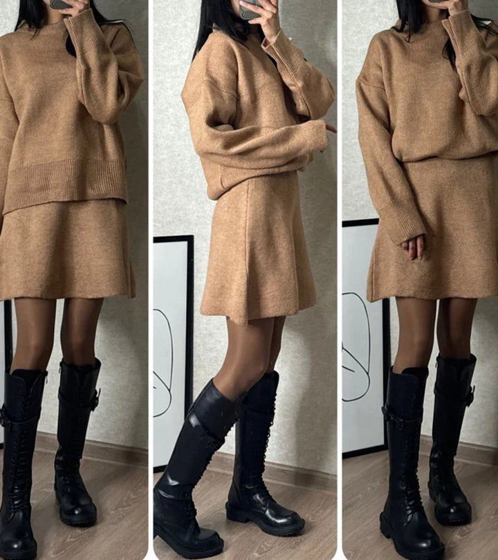 Velara | Gebreide set – oversized trui + minirok