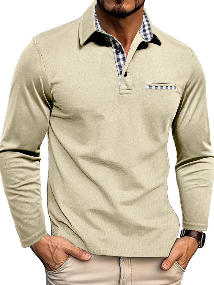 Beige Poloshirt met lange mouwen