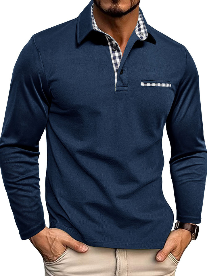 Marineblauwe Poloshirt met lange mouwen
