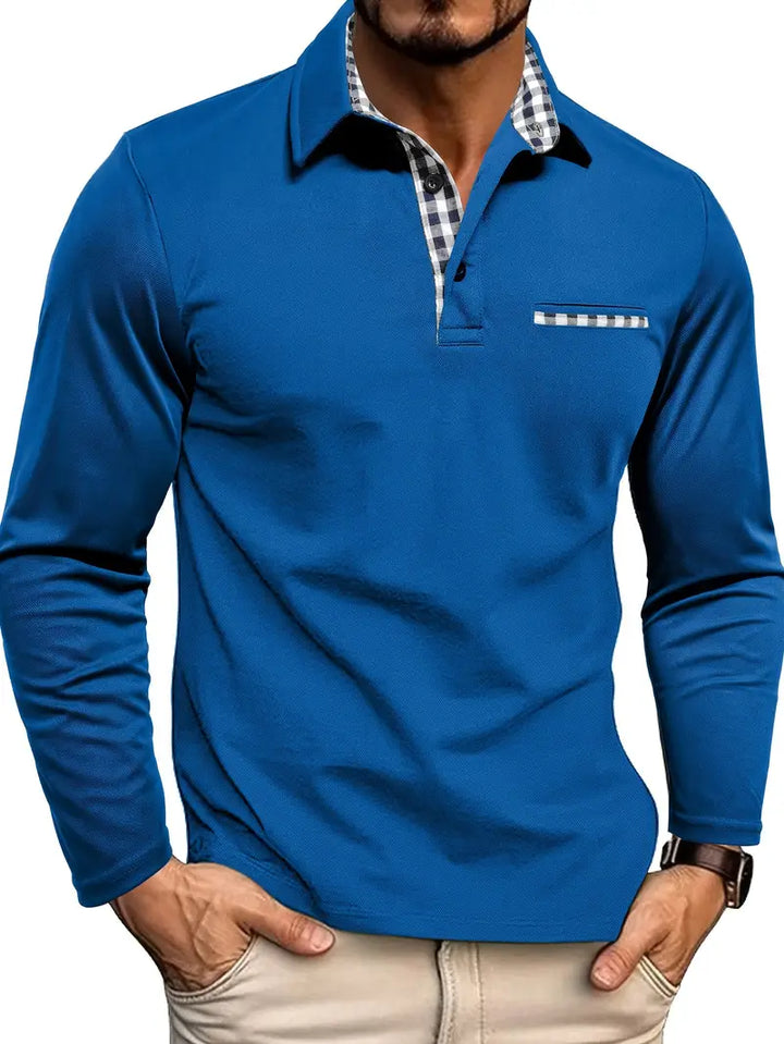 Dokerblauwe Poloshirt met lange mouwen