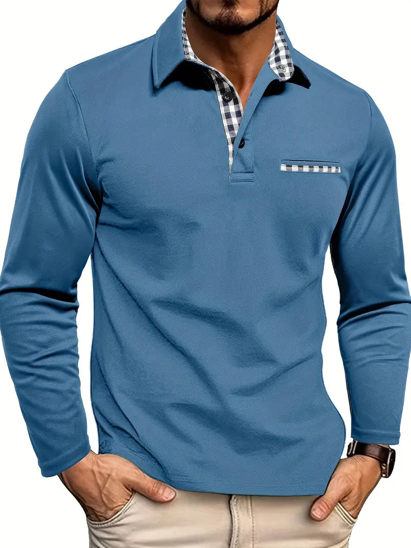 Blauwe Poloshirt met lange mouwen