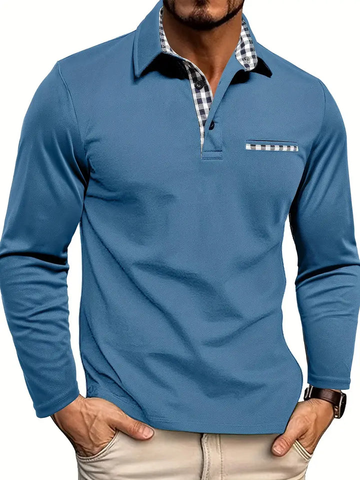 Blauwe Poloshirt met lange mouwen